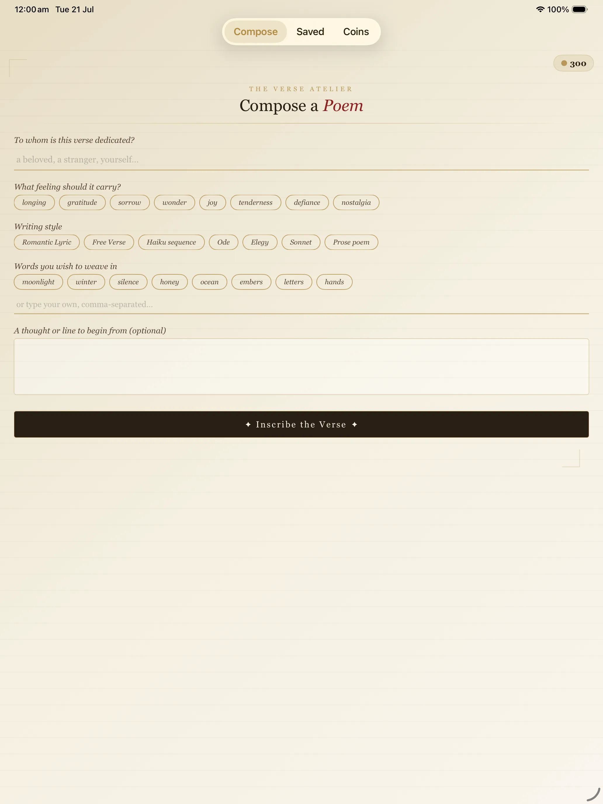 AI Poem Generator composing a poem on iPad